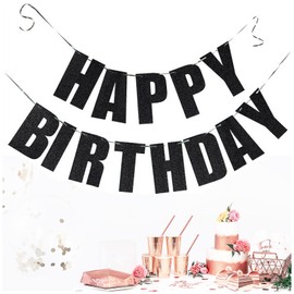 Happy Birthday Banner, Black Happy Birthday Sign, Happy Birthday Alphabet Banner, Happy Birthday Letters Banner Party Decor, Glittery Birthday Decorations for Men Women (Black 5 Meter Ribbon)