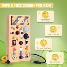 Ovshnrr Montessori Busy Board, LED Light Switch Toy - Motor Skills Board - Sensory Activity Board for Toddlers Aged 1 2 3 Years