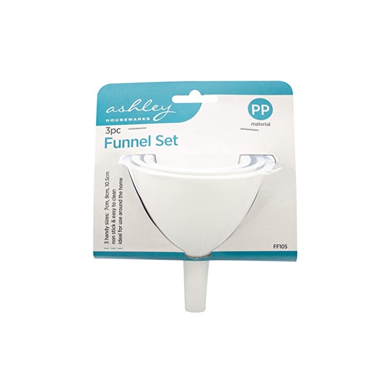 3 Pack Funnel Set, 7cm, 9cm & 10.5cm, Plastic Funnel,