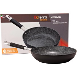 DaTerra Cucina - 9.5" Nonstick Ceramic Frying Pan - Made in Italy - Oven & Induction Safe - High Heat Resistant Nonstick Cookware - Dishwasher Safe - Volcanic Black Speckled