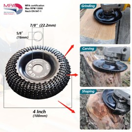 OBA Grinder Wheel Disc 4 Inch Wood Shaping Wheel, Wood Grinding Shaping Disk for Angle Grinders with 5/8” Arbor