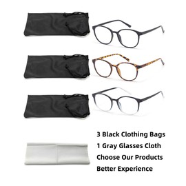 FoxMook 3-Pack Round Reading Glasses for Women Blue Light Blocking Spring Hinge Readers Computer Eyeglasses, C1_Black C3_Brown-Tortoise C5_Black-Clear 2.0 x