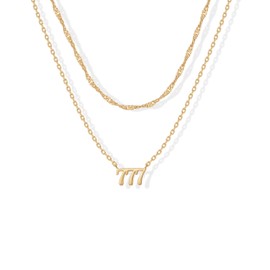 PAVOI 14K Yellow Gold Plated Angel Number Pendant Layering Necklace for Women | 777 Lucky Numerology Singapore Chain Necklace
