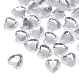 MECCANIXITY 60 Pcs Acrylic Heart Rhinestone 15mm Flat Back Plastic Gems Jewelry Stickers for Valentine's Parties, Jewelry Making, Card DIY, Transparent White