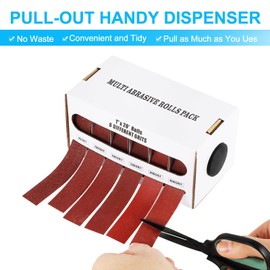 6 Grits Emery Cloth Roll, Multiple Grit Sizes, Abrasive Sandpaper Roll with Dispenser, 80 150 240 320 400 600 Grit Sandpaper Assortment, Wet Emory Cloths for Wood Furniture Metal Automotive (6Meters)