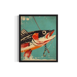 Póster con estampado de anzuelo de pescado, clásico, retro, para decoración de pared, obras de arte clásicas para decoración de recámara, sala de estar Gallery 14A (anzuelo de pescado, 8 x 10