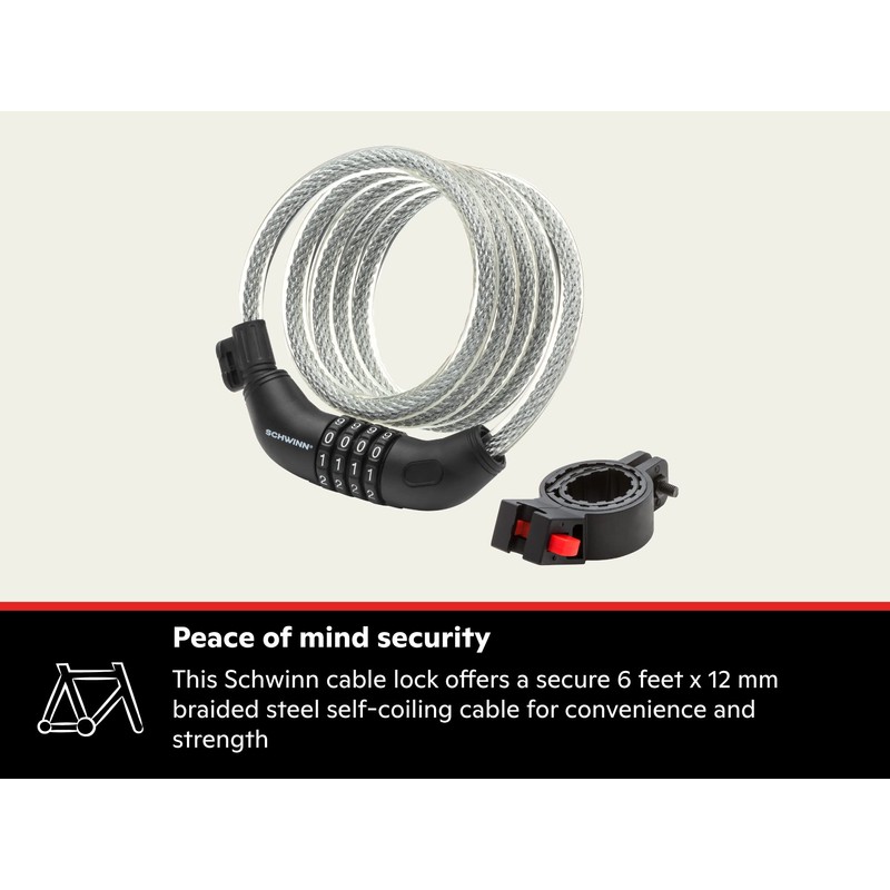 Schwinn Bike Combination Cable Lock, 6 ft x 12 mm,