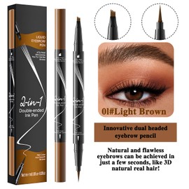 MOTIBACK Dual Ended Eyebrow Pencil with Ultra Fine Tip and 4-Prong Micro-Fork Tips - Light Brown, Waterproof & Smudgeproof Brow Pen for Natural Defined Eyebrows