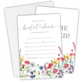 DYIRBIIY 25 Bridal Shower Invitation Cards With Envelopes - Colorful Flowers - Floral Double-Sided Fill In Style Invites For Newlyweds, Wedding & Bridal Shower Party Favor & Decorations - B01