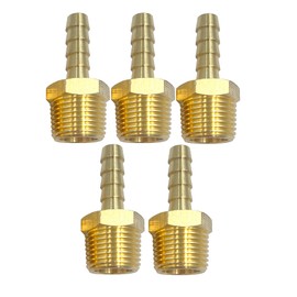 5Pcs 1/4" Barb x 3/8" NPT Male Brass Fitting Hose Barb Adapter,Brass Pipe Quick-Connect Fittings Male Threaded End for Water Fuel Air