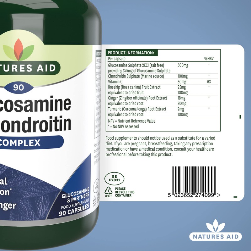 Natures Aid Glucosamine and Chondroitin Complex with Rosehip, Ginger, Turmeric