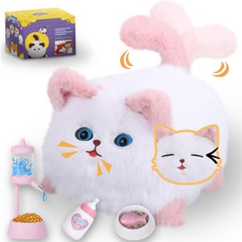 Jimate Interactive Cat Toys for Kids Aged 3-7, Plush Toy Cat That Meows, Blink and Talk, Children's Toy Pet Cat with Pet Waterer, Milk Bottle and Pet Bowl, Creative for Boys and Girls