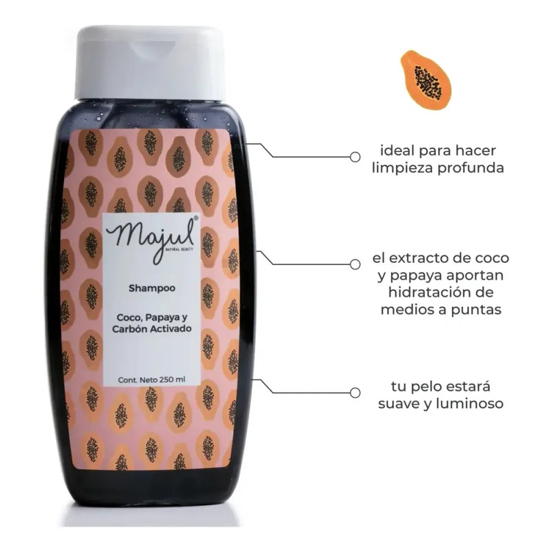 Shampoo Majul Con Coco, Papaya Y Carbón Activado 250ml
