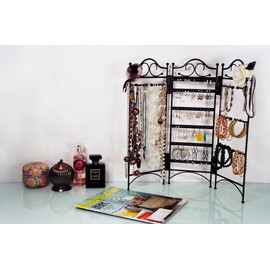 Mango Steam 3-Panel Jewelry Organizer Stand for Hanging Earrings, Bracelets, & Necklaces - Tall Version, Black
