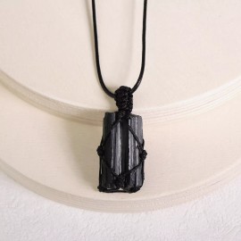 Unbranded Rough Raw Black Tourmaline Wire Wrapped Pendant Women Men Stone Healing Necklace