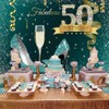 Sensfun Teal Gold Happy 50th Birthday Backdrop Glitter Silver Dots