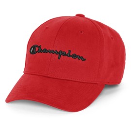 Champion Men's Hat, Classic Cotton Twill, Baseball, Adjustable Leather Strap Cap, Scarlet 3D Script, One Size
