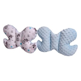 Medi Partners Head Cushion Children's Neck Support 100% Cotton / Minky Baby Neck Pillow for Car Pushchair Car Travel Sleep Neck Pillow Snooze Roll (Teddy Bear with Light Blue Minky)
