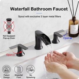 HOIGY Oil Rubbed Bronze Faucet Bathroom, Brass Waterfall Bathroom Faucet 2 Handle, 8 Inch Widespread Bathroom Sink Faucet, Farmhouse Bathroom Faucets for Sink 3 Hole 4-16 Inch with Hoses, NO Drain