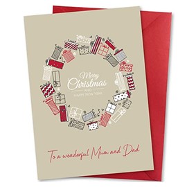 Absolutely Yours Christmas Card for Mum & Dad. Present Garland Design. Eco-Friendly & UK Made. Blank Inside. A5 (210x148mm) card size