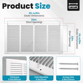 VOISEN Return Air Grille,Fits 24x12 Duct Opening,Steel Return Vent Cover, White Vent Cover Grill for Sidewall and Ceiling,HAVC Cold Air Return Vent Cover,Overall Size:25.75"W X 13.75"H