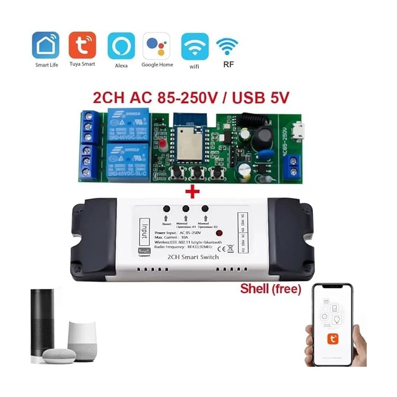 Easy Operation, WiFi Wireless Momentary Inching Self-Locking Realy Module, 2