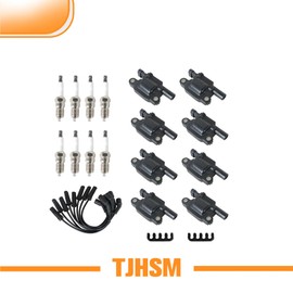 TJHSM 8PCS Ignition Coil and Spark Plug and Spark Plug Wire Replacement for Allure/LaCrosse/Escalade/Silverado/CTS 2005-2016 UF413 41-962 9748UU