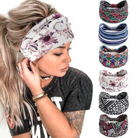 Pack of 6 Headbands for Women Wide Knotted Turban Bandana Boho Headscarves Wraps Yoga Hair Bands Fabric Elastic Headband Sports Running Headscarves