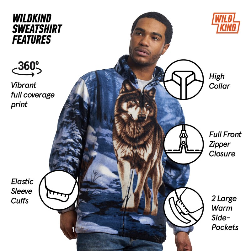 Men's Women's Sweater Jacket Full Zip Fleece Wolf Wildlife Sweatshirt