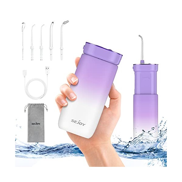 Water Flossers for Teeth, Mini Water Flosser for Travel Cordless Water Flosser Portable Professional Water Dental Flosser Oral Irrigator Foldable IPX7 Waterproof with DIY Mode, 5 Jet Tips (Purple)