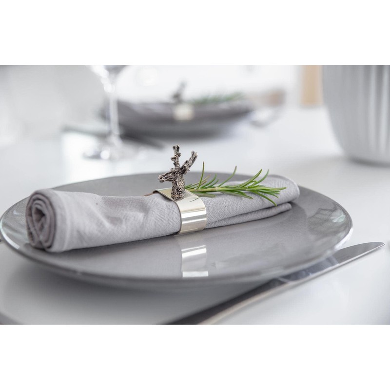 EDZARD Set of 2 Napkin Rings Stag Elegant Silver-Plated Length