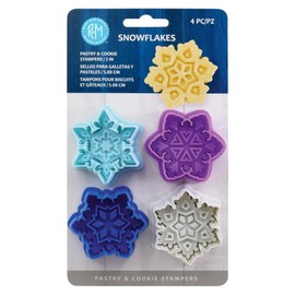R&M Christmas, Winter Pastry & Cookie Cutter Set of 4, Assorted Colors and Designs, Winter, Frozen, Snowflakes. 2 Inch Cookie Cutter