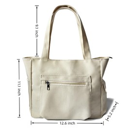 Stylish Minimalist Oxford Cloth waterproof tote bag ​for Women​,Large Capacity 4-Pocket Design,Top Zipper Closure & Front Zippered Pocket