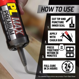 Loctite PL Premium Max Construction Adhesive, Versatile Construction Glue for Wood, Concrete, Stone & More - 9 fl oz Cartridge, Pack of 6