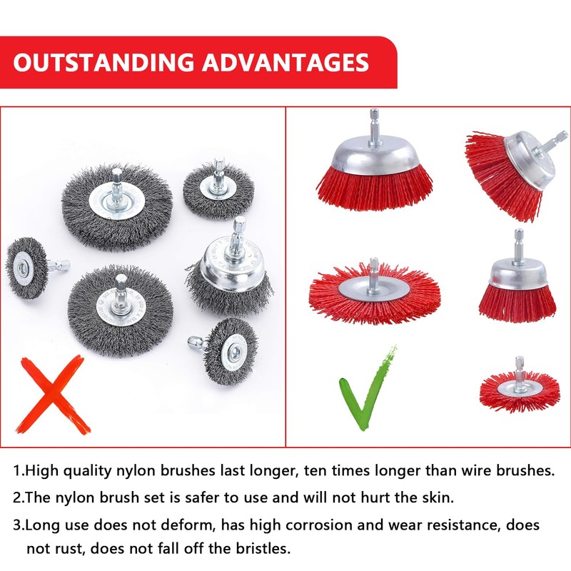 7-Piece Nylon Brush Set with 1/4 Shank Nylon Filament Disc