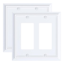 2-Pack Decorative Double Decorator Outlet Cover Plate, Pure White Durable Natural Bamboo Fiber Wall Plates for Electrical Outlets, Receptacle, GFCI Outlet, Dimmer Switch, 2-Gang, Corrosion Resistant