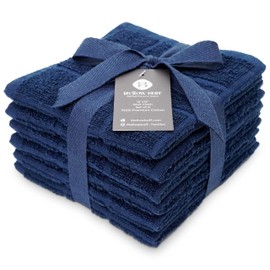 Mellow Buff 100% algodón de rizo liso, paquete de 6 unidades de 12 x 12 pulgadas, súper suave y absorbente, perfecto para limpieza de cocina y lavado de platos, azul marino
