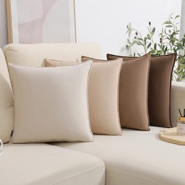 WEMEON Velvet Throw Pillow Covers 16x16 Set of 4,Solid Color Pillows Soft Decorative Square Couch Pillow Covers,Mix and Match Home Decor for Sofa Bedroom Car Couch (Brown/Beige)