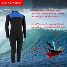 YDQUANI Kids Wetsuit Full Length 2 mm Wetsuit for Boys Girls, Thermal Neoprene Diving Suit for Surfing Open Water Swimming Snorkelling Bodyboarding