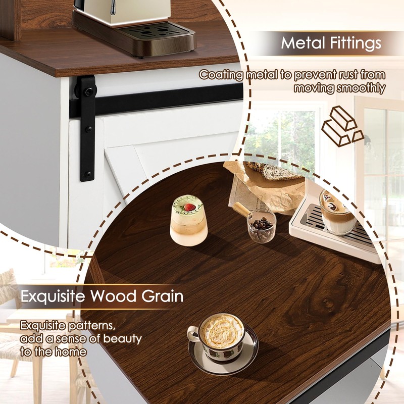 Decomax Farmhouse Coffee Bar Cabinet with Sliding Barn Door -