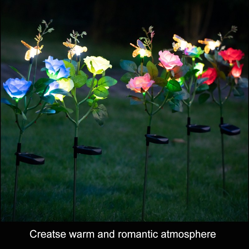 Outdoor Solar Powered LED Light Rose Flower Simulation Bee Lamp