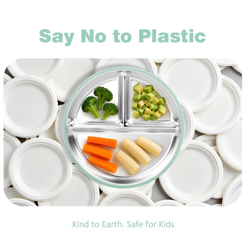 Bakpoco Stainless Steel Suction Plates with Lids for Toddlers &