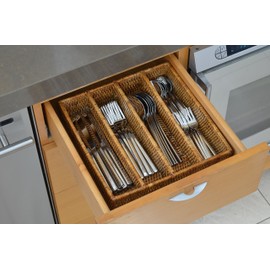 La Jolla Rattan Silverware Tray and Organizer, Honey Brown