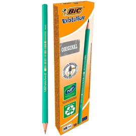 BIC BIC Bleistift Evolution Original 650 HB, 12er Pack, grün, sechskantig, Ideal für das Büro, das Home Office oder die Schule