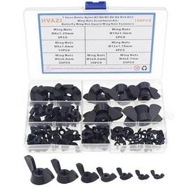 Juego de 7 tamaños de nailon métrico M3 M4 M5 M6 M8 M10 M12 para tuercas de ala, tuerca de mariposa y tuercas de ala cuadradas (negro)