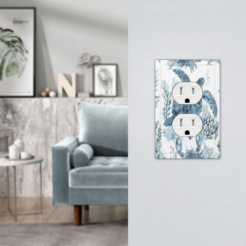 Blue Sea Turtle Coastal Coral Beach Crab Seaweed Outlet Covers