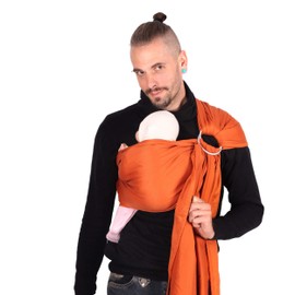 SCHMUSEWOLKE Ring Sling Baby Sling Hybrid Structured Weave Sunset Organic Cotton 70 x 215 cm Baby Size Toddler Size Newborn and Toddlers 0-60 Months 3-16 kg Hip Carrier