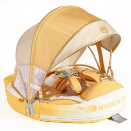 Mambobaby Float Add Tail Baby/Infant Swim Float with Canopy, Non-Inflatable Solid Upgrade Soft Waterproof Skin-Friendly Leather Material (Global Limited Edition Gold)