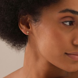 Charmsy 925 Sterling Silver 14K Gold Plated Crosses of Faith Earrings Religious Jewelry Lightweight Heart Design Cross Stud Earring for Women Teen 12 MM