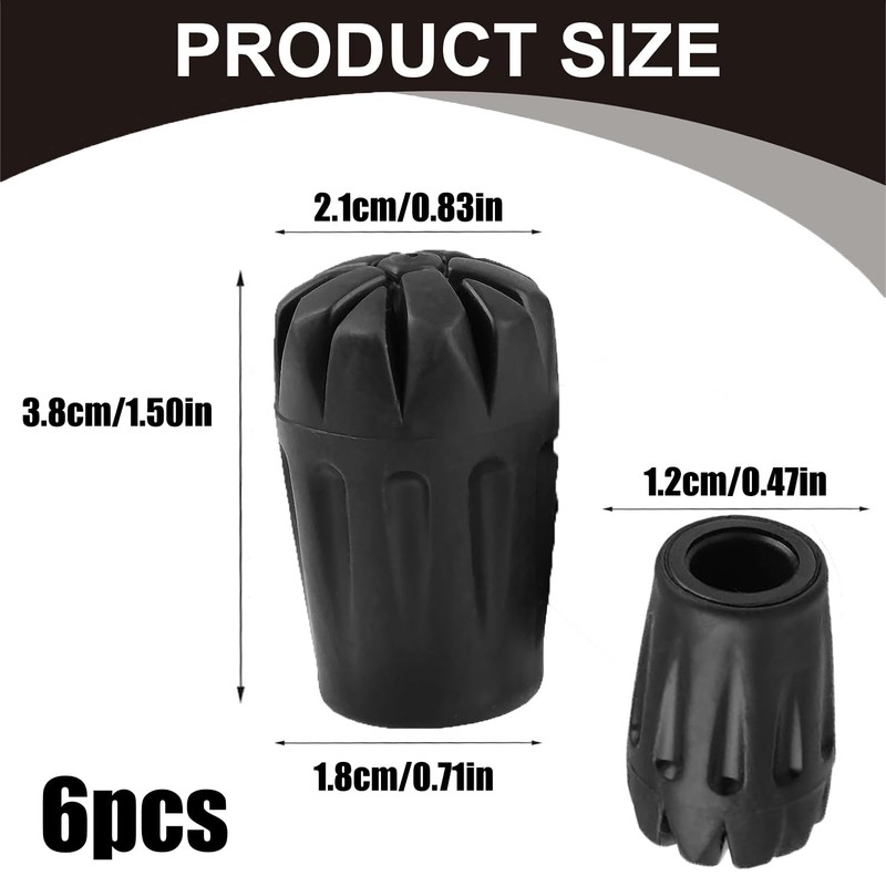 6Pcs Trekking Rubber Pad, Trekking Pole Tips, Replacement Rubber Feet